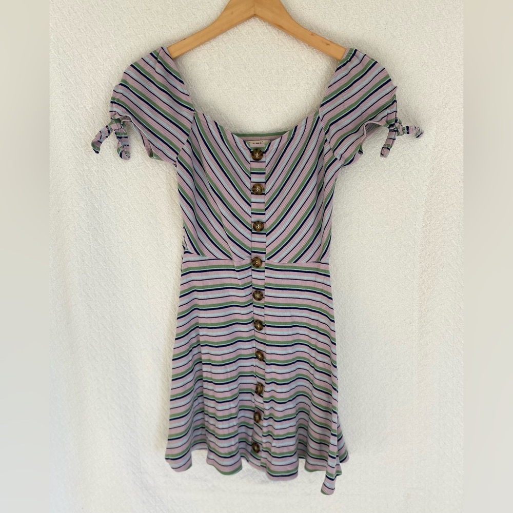Miami button front short sleeve stripe dress